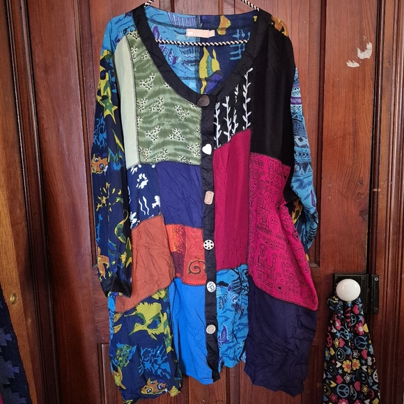 LA Cera Colorful Bohemian Button Down Top 4X Tunic Festival - Picture 14 of 14